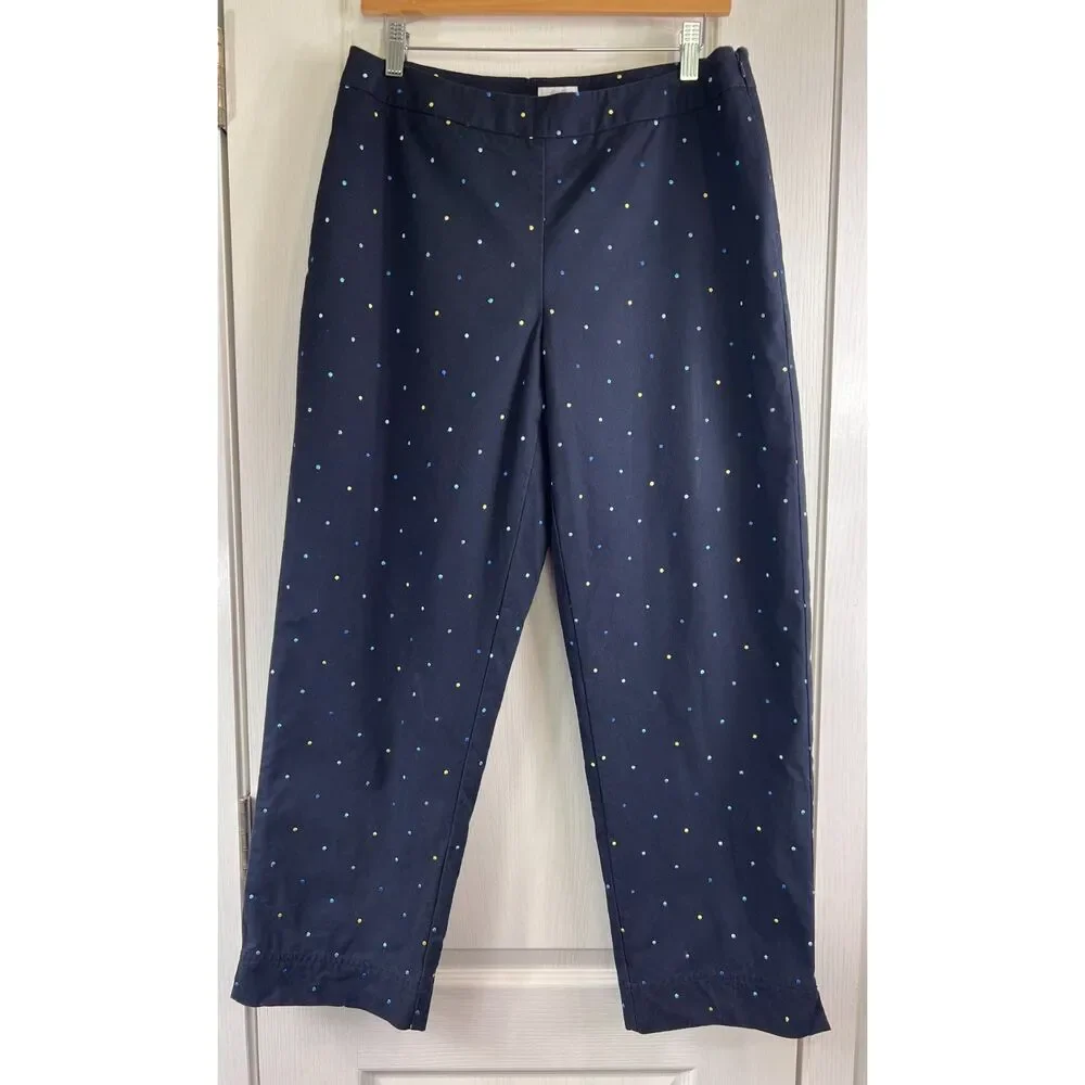 Liz Claiborne Women's Audra Pants Navy Blue Polka Dot Lined Size 12